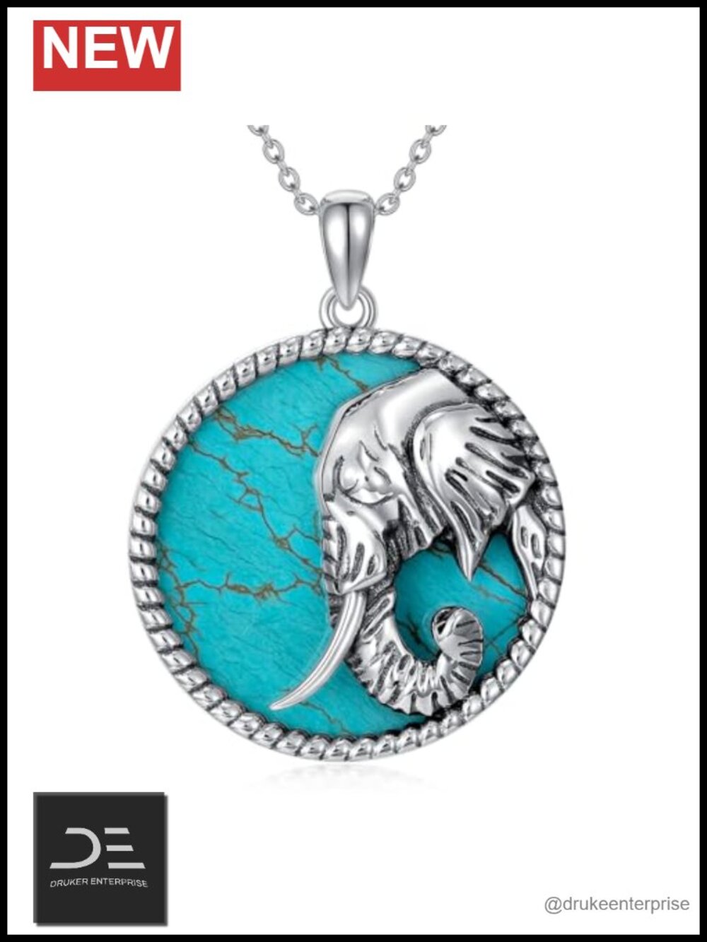 Sterling Silver Natural Turquoise Elephant Pendant Necklace 18in Gift